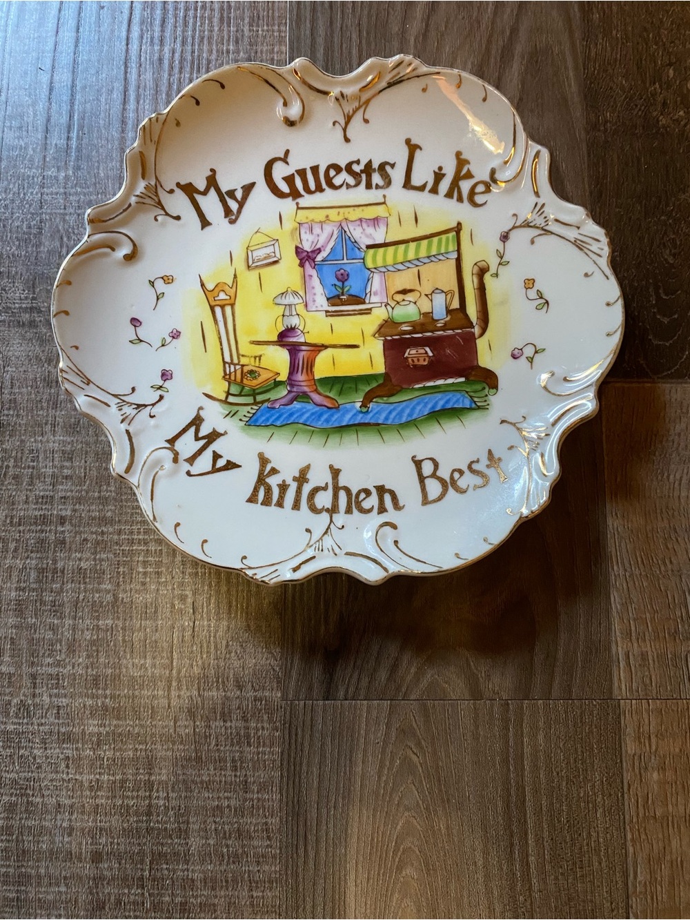 Lefton White Porcelain Plate with Multicolor Kitchen Illustration